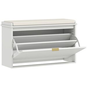 Imagine HOMCOM Bancă pentru Pantofi cu Raft Interior Reglabil și Detașabil, 80x26x47.5 cm, Alb și Bej | Aosom Romania