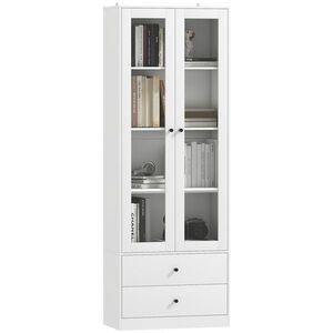 Imagine HOMCOM Dulap de Bucătărie cu Uși din Sticlă, 2 Sertare și Rafturi Reglabile Alb | Aosom Romania