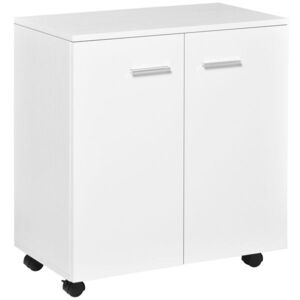 Imagine HOMCOM Comodă TV cu Roți Incluse, pentru Living sau Dormitor, 60x35x65 cm, Alb | Aosom Romania