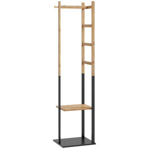 Imagine HOMCOM Cuier de Podea Autoportant cu Bară Centrală, 4 Bare Laterale, 2 Cârlige și 2 Rafturi, 46x28, 5x153, 5 cm, Negru | Aosom Romania