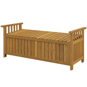 Imagine Outsunny Banca de grădină pentru 2 persoane din lemn, cu depozitare de 186L, banca de exterior cu brațe, 128, 5 x 56 x 53, 5 cm, maro | Aosom Romania