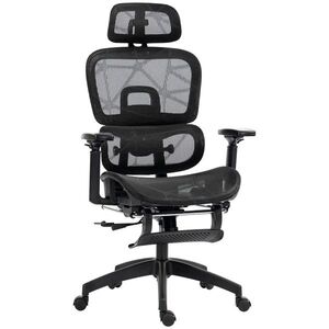 Imagine HOMCOM Scaun de birou, scaun de birou ergonomic din plasă cu brațe 3D, spătar inclinabil, 66x64x122 cm, negru | Aosom Romania