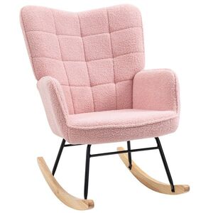 Imagine HOMCOM Scaun de leagăn rocking chair tapiterie din blană răsucită structură din oțel 71 x 98 x 101 cm roz | Aosom Romania