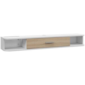 Imagine HOMCOM，Suport TV，Cu 2 Rafturi Deschise și Dulap cu Ușă Rabatabilă，MDF，120cm x 26cm x 16cm，Alb, gri | Aosom Romania