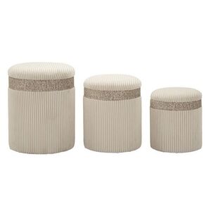 Imagine Mauro Ferretti Set 3 Pufuri Crem Cu Spațiu De Depozitare, Ø 40, 5 X 49, 5 Cm, 35 X 42 Cm, 31 X 38 Cm | Aosom Romania