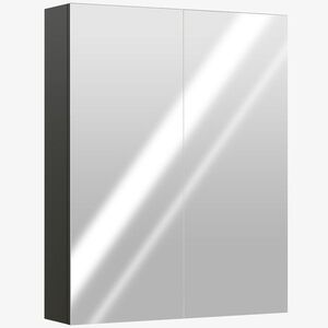 Imagine HOMCOM Dulap Suspendat de Baie cu 2 Uși cu Oglindă și 2 Rafturi Interne 60x15x75cm, Negru | Aosom Romania