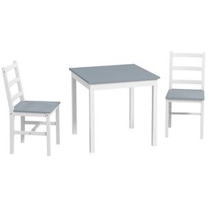 Imagine HOMCOM Grup de mese pentru 2 persoane, 2 scaune, 1 masă, Lemn de pin, Alb + Gri | Aosom Romania