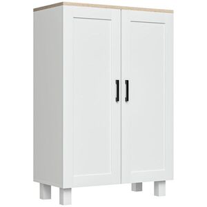Imagine HOMCOM Mobilier Auxiliar Modern cu 2 Uși Raft Reglabil și Bază Înălțată pentru Living Bucătărie Sufragerie 60x30x90 cm Alb | Aosom Romania