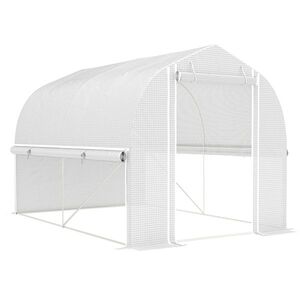 Imagine Outsunny Serra Polytunnel 3 x 2 x 2 m cu pereți laterali rabatabili, înveliș din plastic rezistent la UV și cadru din oțel, Alb | Aosom Romania