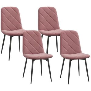 Imagine HOMCOM Scaune de Dining Set 4 Bucăți Scaun de Bucătărie cu Spătar, Imitație Catifea, Scaun 45 x 54 x 87 cm Roz | Aosom Romania
