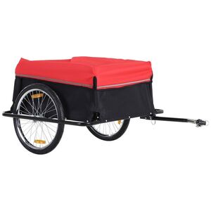 Imagine Outsunny Remorcă pentru Biciclete din Oțel cu Capacitate Maximală de 40 kg și Husă Protectoare, 140x88x60 cm, Roșu și Negru | Aosom Romania