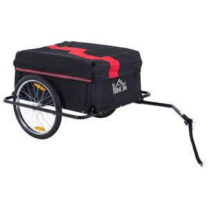 Imagine Outsunny Remorcă pentru Biciclete cu Capacitate de 40kg, Reflectoare și Copertină din Țesătură Oxford, 140x88x60 cm, Roșu și Negru | Aosom Romania