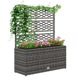 Imagine Outsunny Ghiveci pentru plante cu trei bazine 33L din rășină impletită și oțel dim. 84L x 30L x 107H cm | Aosom Romania