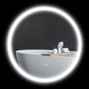 Imagine kleankin Oglindă rotundă luminată cu LED pentru baie Ø 80 cm montabil cu iluminare 3 culori comutator tactil 46W alb argintiu | Aosom Romania