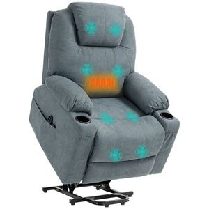 Imagine HOMCOM Fotoliu pentru Masaj cu Ridicare pentru Persoane În Vârstă, 8 Puncte de Masaj, Pungi Laterale, Telecomandă, 90L x 101B x 107 cm, Gri | Aosom Romania