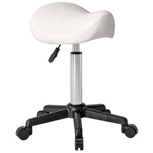 Imagine HOMCOM Taburet cu roti, scaun de lucru cu înălțime reglabilă 45-57 cm și șa ergonomică, 48x47x45-57cm, alb | Aosom Romania