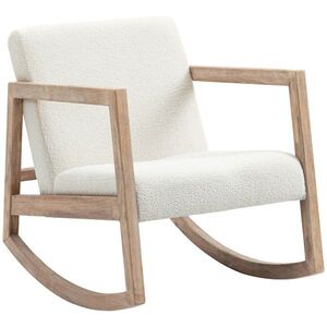 Imagine HOMCOM Scaun Balansoar Minimalist cu Pernuțe pentru Scaun și Spătar, Scaun pentru Sufragerie din Lemn de Caucciuc, Pluș și Spumă, 60x81x71 cm, Crem | Aosom Romania