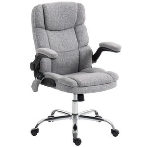 Imagine HOMCOM Scaun de Birou Masaj Vibrant cu 4 Puncte, Funcție de Balans și Încălzire, Scaun de Birou în Țesătură de In cu Brațe Pliabile, Înălțime Reglabilă, Gri | Aosom Romania