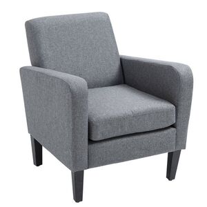Imagine HOMCOM Fotoliu de o persoana, Fotoliu de relaxare, Fotoliu capitonat cu picioare din lemn, Material textil aspect de in, 66 x 72 x 74 cm, Gri deschis | Aosom Romania