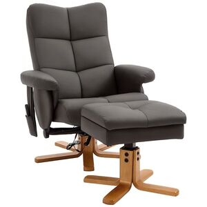 Imagine HOMCOM Fotoliu de masaj cu taburet, rotativ la 360°, fotoliu de relaxare electric cu funcții de culcare și spațiu de depozitare, fotoliu TV cu buzunar lateral și telecomandă pentru sufragerie, piele artificială, maro | Aosom Romania