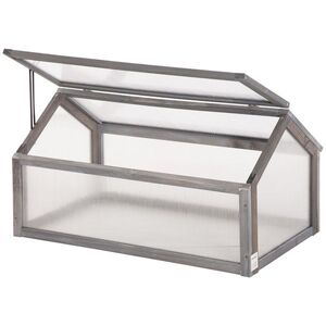 Imagine Outsunny Mini seră, Seră compactă din lemn, Plăci de policarbonat, Deschidere pentru ventilare, 90L x 52B x 49, 5H cm, Gri | Aosom Romania