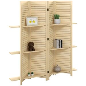 Imagine HOMCOM Paravant interior 4 panouri 160L x 170Î cm 3 rafturi pliabile separatoare de cameră uși pliante natural | Aosom Romania