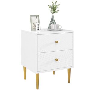 Imagine HOMCOM Noptiera masa de noapte cu 2 sertare manere, picioare din otel pentru dormitor living 40 x 35 x 50 cm alb | Aosom Romania