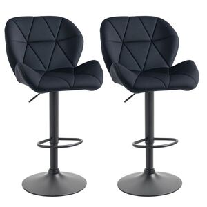 Imagine HOMCOM Set de 2 scaune de bar rotative, reglabile în înălțime, tapițate cu catifea și spumă neagră 51, 5 x 57, 5 x 93-114, 5 cm | Aosom Romania