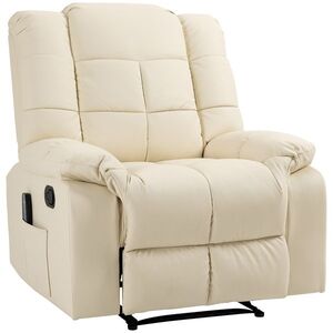 Imagine HOMCOM Fotoliu de Masaj Reclinabil Manual 165° cu 8 Puncte de Masaj și Suport pentru Picioare, Fotoliu Relax Tapițat cu Telecomandă, Buzunare Laterale, din Piele PU, Max 160kg, pentru Casă sau Birou, Crem | Aosom Romania