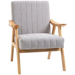 Imagine HOMCOM Fotoliu în Design Scandinavian, Catifea, Lemn Masiv, 68 cm x 74 cm x 82 cm, Gri deschis | Aosom Romania