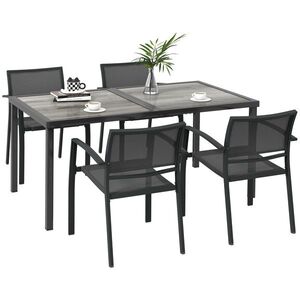 Imagine Outsunny Set de Mobilier de Grădină, Set Mobilier Grădină cu 1 Masă, 4 Scaune, 150 x 87 x 72 cm, Gri | Aosom Romania