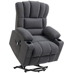 Imagine HOMCOM Fotoliu electric cu sistem de ridicare Power Lift, funcție de masaj și încălzire, conectori USB, suporturi pentru pahare, Gri închis | Aosom Romania