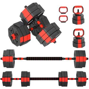 Imagine SPORTNOW Set Greutăți 4 în 1 de 30 kg, Kettlebell, 2 Haltere, Bară pentru Ridicări și Flotări, Roșu | Aosom Romania