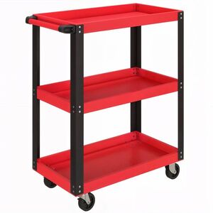 Imagine HOMCOM Cărucior Porta Unelte cu 3 Rafturi din Metal și PP, 70.5x35x82.5 cm, Roșu și Negru | Aosom Romania