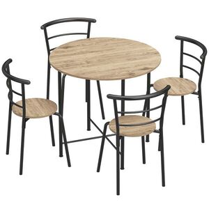 Imagine HOMCOM Set Masă Rotundă de Dining cu 4 Scaune Economisitor de Spațiu în Lemn și Metal Stil Industrial | Aosom Romania
