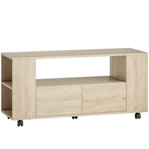 Imagine HOMCOM Suport pentru TV de 42" cu Roți Pivotante și Frână, Rafturi Ajustabile și Sertare, 102x34.5x48.5 cm, Lemn | Aosom Romania