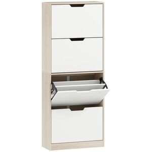 Imagine HOMCOM Dulap Subțire pentru Pantofi cu 4 Sertare pentru 16 de Perechi de Pantofi 62.5x26x156 cm, Culoare Lemn și Alb | Aosom Romania
