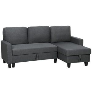 Imagine HOMCOM Canapea Extensibilă cu 3 Locuri cu Șezlong și Spațiu de Depozitare, 197x129x85 cm, Gri Închis | Aosom Romania