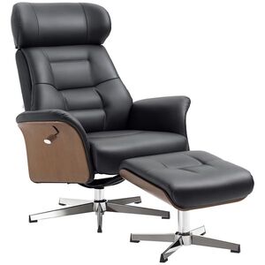 Imagine HOMCOM Fotoliu relax cu suport pentru picioare, fotoliu de relaxare cu spătar înclinabil, tetieră reglabilă, 80x84x108 cm, negru | Aosom Romania
