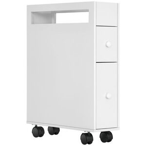 Imagine HOMCOM Carucior Cu Rotile pentru Spatiu Ingust Dulap de Baie, Design Compact, doua Sertare, patru Roti, alb, 16 x 49, 5 x 66 cm | Aosom Romania