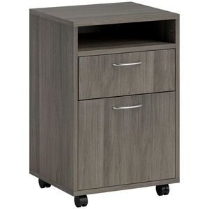 Imagine HOMCOM Dulap de Birou cu 4 Roți, Raft Deschis și 2 Sertare, Mobilier de Birou din Lemn și Metal, 40x35x60 cm, Maro | Aosom Romania