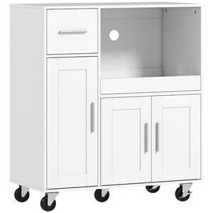 Imagine HOMCOM Dulap pentru cuptorul cu microunde din lemn, cu sertar, 2 dulapuri, raft deschis și blat ajustabil, 80x40x88.7 cm, alb | Aosom Romania