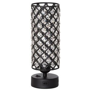 Imagine HOMCOM Lampa de Masa Eleganta cu Abajur din Cristal si 2 Porturi USB, Lumina Reglabila Touch, Design Modern, Ф10, 8x30 cm, Negru | Aosom Romania