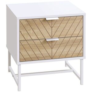 Imagine HOMCOM Noptieră cu 2 sertare și picioare din oțel masă auxiliară pentru living dormitor 45x39x48cm alb și stejar | Aosom Romania