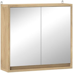 Imagine HOMCOM Dulap de baie cu oglindă, 2 uși și poliță ajustabilă, dulap suspendat în stil modern 48x14, 5x45cm natural | Aosom Romania
