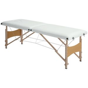 Imagine HOMCOM Masă de masaj pliantă, pat de masaj 2 zone, înălțime reglabilă, pernuță facială detașabilă, 186 x 60 x 58-81 cm, crem | Aosom Romania