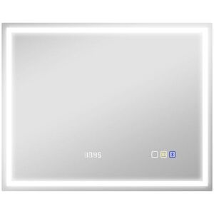 Imagine HOMCOM Oglindă baie LED bluetooth 80 x 100 cm întrerupător tactil lumină reglabilă 3 culori anti-ceață memorie argintiu | Aosom Romania