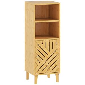Imagine HOMCOM Dulap de baie, corp de depozitare cu 1 dulap, 2 compartimente deschise, 32 x 30 x 90 cm, efect lemn natural | Aosom Romania
