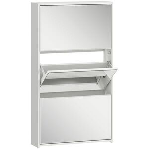 Imagine HOMCOM Dulap de Pantofi cu Oglindă și 3 Sertare Rabatabile 65x17x114.5 cm Alb | Aosom Romania