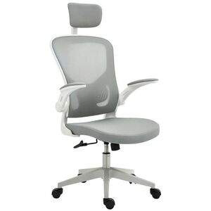 Imagine Scaun de birou ergonomic Vinsetto cu funcție de balans spătar înalt suport lombar suport pentru cap brațe pliabile acasă-birou Gri 65 x 64 x 114-122 cm | Aosom Romania